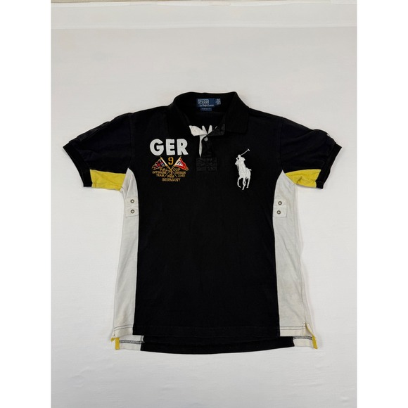 Vintage Polo Ralph Lauren Germany Black Yellow Embroidered Polo Shirt Size Large - Picture 1 of 11